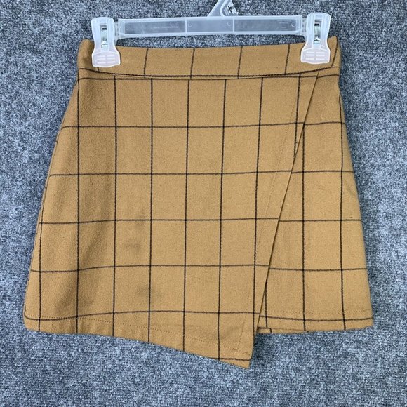 Forever 21 Asymmetrical Mini Skirt Women S Lined Tan Windowpane Preppy - Picture 2 of 9